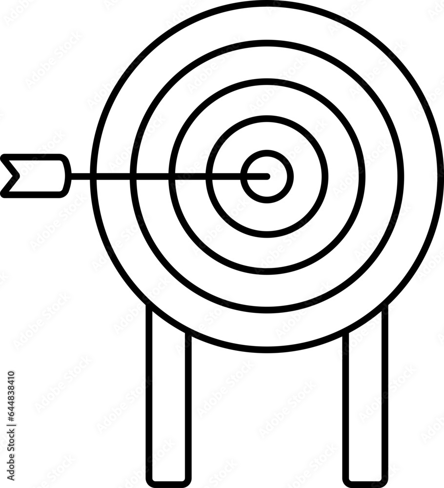 Poster dart in target board line art icon.