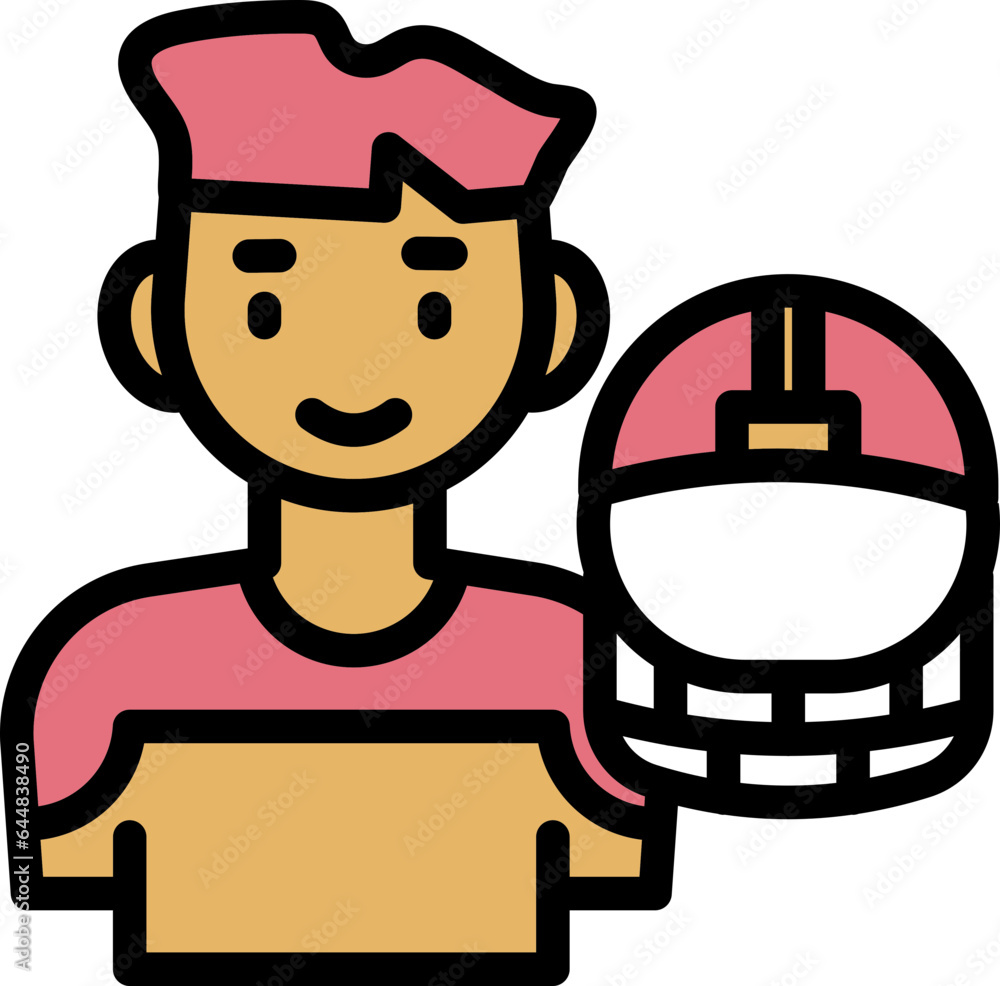 Poster vector illustration of user avatar and helmet in red and yellow color.