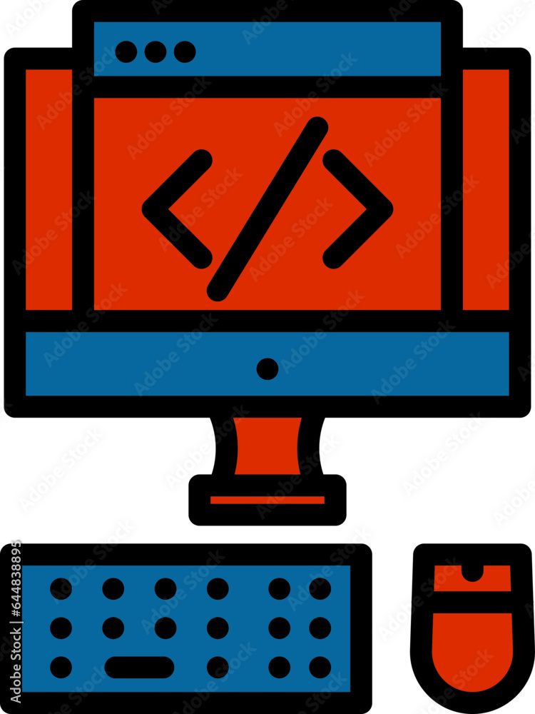 Poster red and blue color web coding in desktop icon.