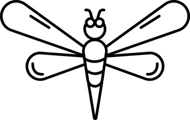 Dragonfly Icon In Black Line Art.