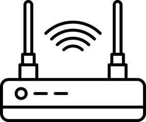 Wireless Router Icon In Thin Line Art.