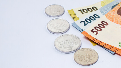 collection of Indonesian rupiah banknotes on a white background