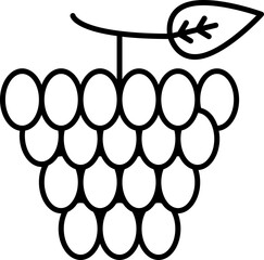 Grapes With Leaf Black Outline Icon.