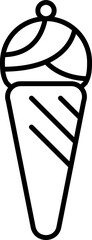 Ice Cream Scoop Waffle Cone Line Art Icon.