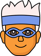 Superhero Eye Mask And Headband Wearing Man face Orange And Blue Icon.