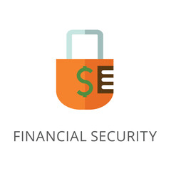 Obraz premium Padlock with bank account password flat vector icon. Cartoon drawing or illustration of symbol for financial security on white background. Finances, banking, savings, wealth, privacy concept