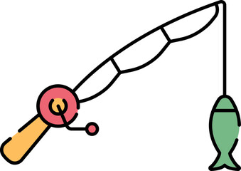 Vector Illustration Of Colorful Fishing Rod.