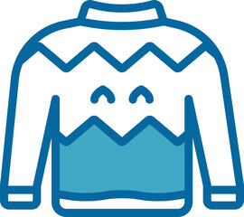 Blue And White Color Sweater Icon In Flat Style.
