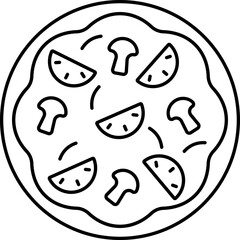 Mushroom Pizza Icon In Black Outline.