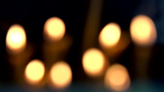 Blurred Burning Candles in Dark, Candlelights in Orthodox Church, Light Symbol in Monastery, Religious Tradition