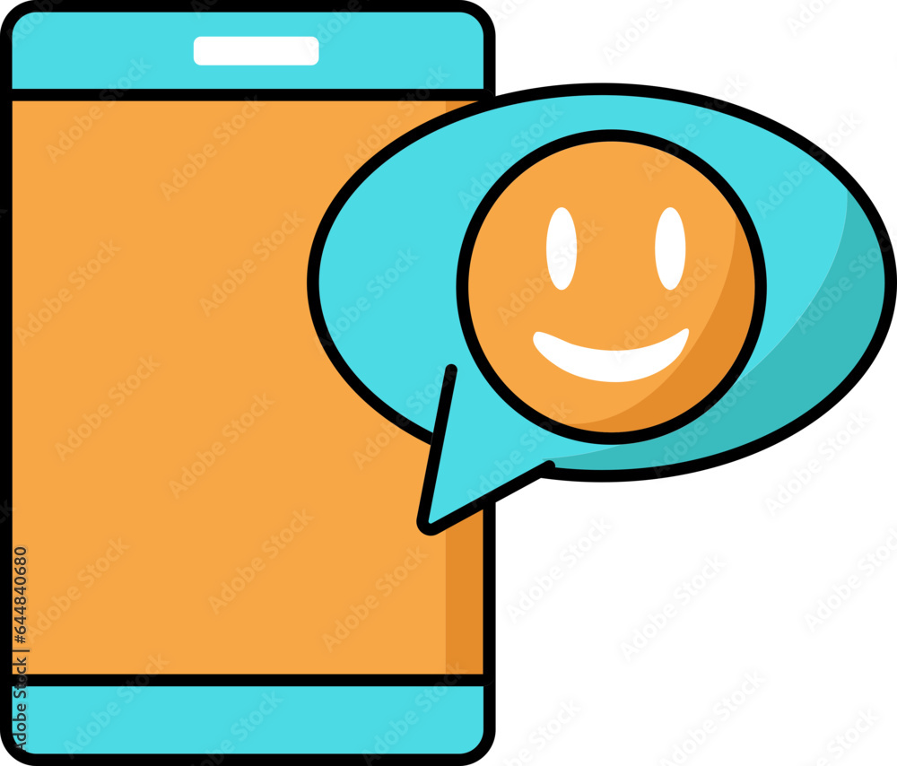 Poster smiley message with smartphone icon in orange and turquoise color.