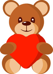 Vector Illustration Of Cute Teddy Bear Holding Red Heart.