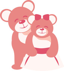 Cute Beer Couple Character Icons In Red Color.