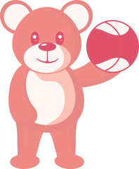 Teddy Bear Holding Basketball Icon In Red Color.