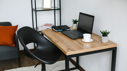 Stylish workspace with computer on home or studio.