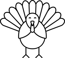 Turkey Bird Icon In Thin Line Art.