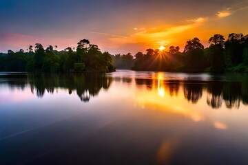 Fototapeta premium sunrise over the river generated Ai.