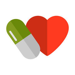 Capsule or tablet for maintaining heart health. Pill for normal blood pressure. Multicolored flat vector icon representing medicine items concept isolated on white background