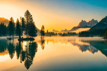 Obraz premium sunrise on the lake generated Ai.