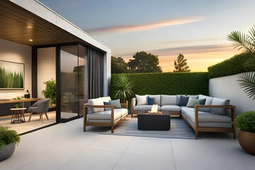 modern living room with pool generated Ai.