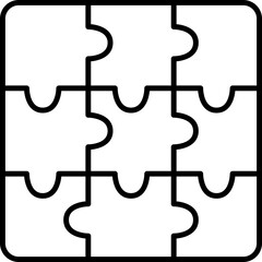 Jigsaw Puzzle Black Outline Icon In Flat Style.
