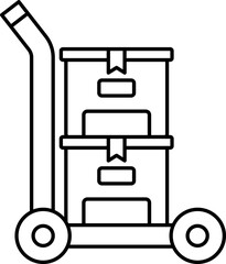 Black Line Art Illustration Of Handcart With Carton Boxes Icon.