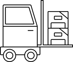 Cargo Forklift Icon In Black Outline.