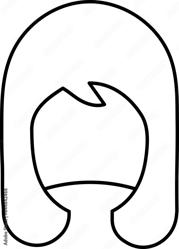 Sticker female hair wig icon in thin line art.