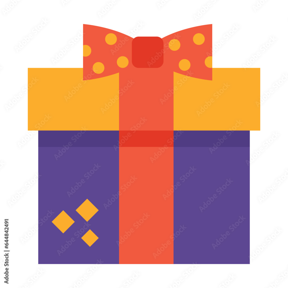 Poster gift box with surprise vector. box tied with red ribbon. multicolored flat vector icon representing 