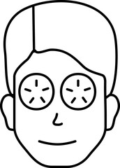 Black Outline Man Facial Mask With Cucumber Icon.