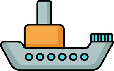 Orange And Blue Ship Icon In Flat Style.