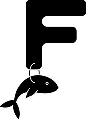 Letter F For Fish Icon In Glyph Style.