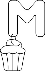Letter M For Muffin Icon Black Line Art.