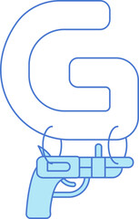 Isolated Letter G For Gun Icon In Blue And White Color.