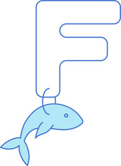 Letter F For Fish Icon In Blue And White Color.