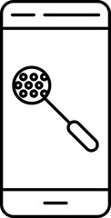 Mobile Searching Icon In Black Thin Line Art.