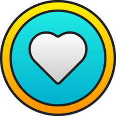 Heart Symbol On Gradient Blue And Yellow Circle Background.