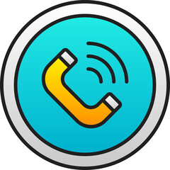 Yellow And Blue Phone Call Icon On Round Background.