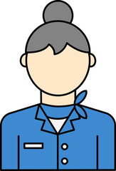 Air Hostess Icon In Blue And Pastel Yellow Color.