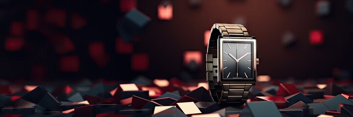 A Wristwatch in the Luxury Blocky Pixel Style - Stock photo style with product presentation Background - Luxury Block Pixel Watch with empty copy space for text created with Generative AI Technology - obrazy, fototapety, plakaty