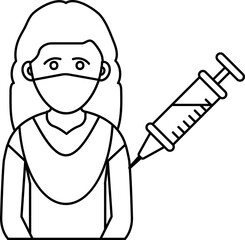 Female Vaccination Icon In Black Outline.