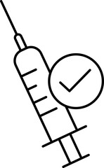 Linear Style Syringe With Check Mark Icon.