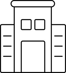 Building Icon In Black Line Art.