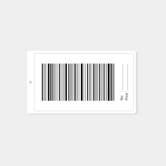 Rectangle shape price tag with barcode vector template, clothing Paper label tag for the store, Realistic editable barcode icon label