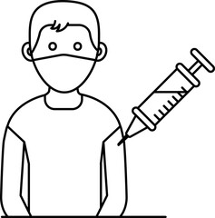 Young Boy Wear Mask With Vaccinated Icon.