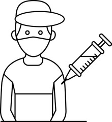 Young Boy Wear Mask With Vaccinated Icon.