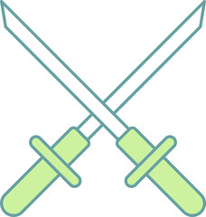 Crossed Swords Icon In Green And White Color.