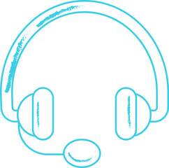 Doodle Style Headphone Icon In Blue Line Art.