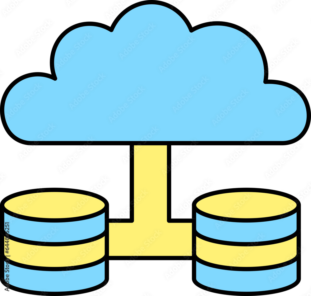 Poster database with cloud icon in blue and yellow color.