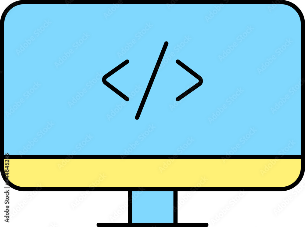 Poster yellow and blue programming software in desktop icon.